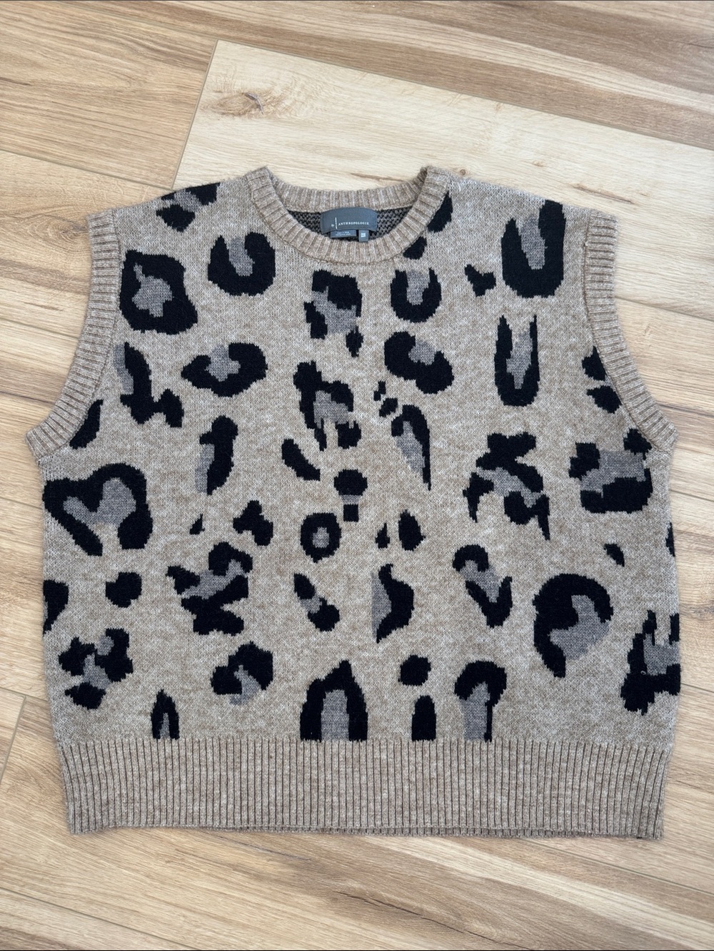 Anthropologie Leopard Knit Sweater Vest